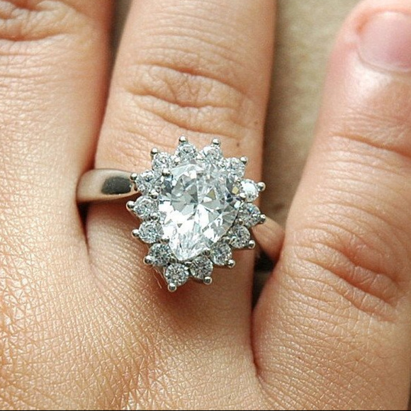 925 sterling silver Jewelry - Sterling Silver Pear Cut Halo Ring Engagement ring